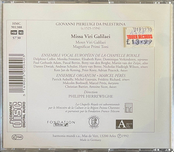 Palestrina*, Ensemble Organum, La Chapelle Royale, Philippe Herreweghe : Missa Viri Galilaei (CD, Album)