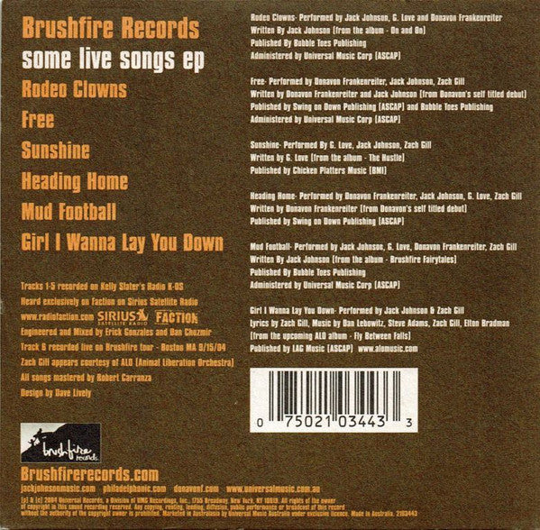 Jack Johnson, Donavon Frankenreiter & G. Love : Some Live Songs EP (CD, EP)