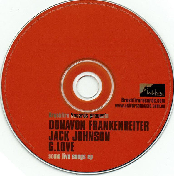 Jack Johnson, Donavon Frankenreiter & G. Love : Some Live Songs EP (CD, EP)