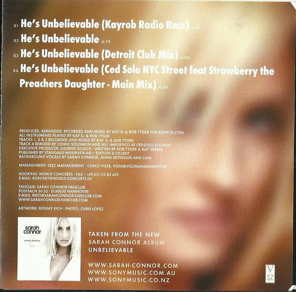 Sarah Connor : He's Unbelievable (CD, Single)