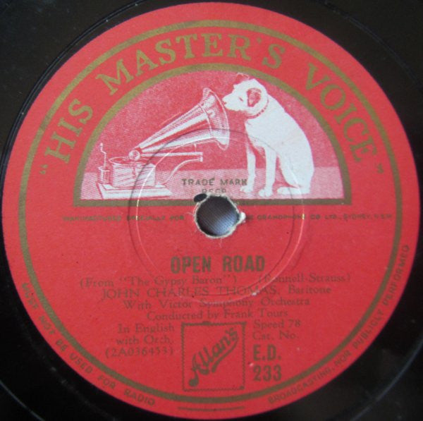 John Charles Thomas : Open Road / Love Can Be Dreamed / Mine Alone (Shellac, 12")