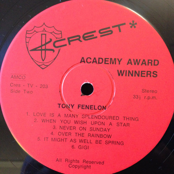 Tony Fenelon : Academy Award Winners. Tony Fenelon Plays The Mighty Wurlitzer Theatre Organ (LP, Album, Sup)