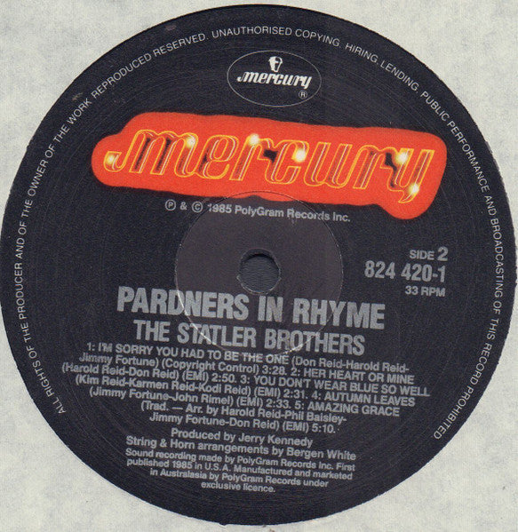 The Statler Brothers : Pardners In Rhyme (LP, Album)