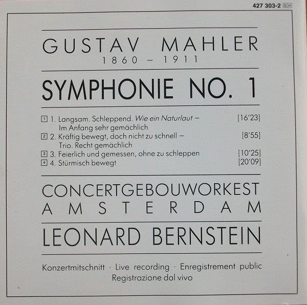 Mahler* - Concertgebouworkest Amsterdam*, Leonard Bernstein : Symphonie No. 1 (CD, Album)