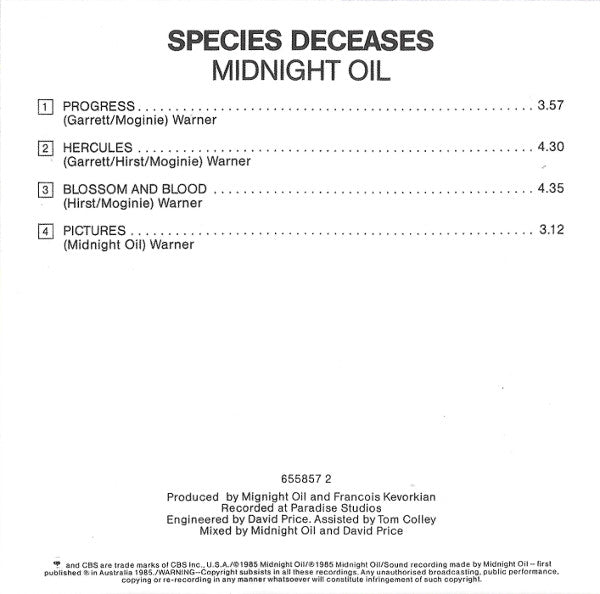 Midnight Oil : Species Deceases (CD, EP, RE, RM)
