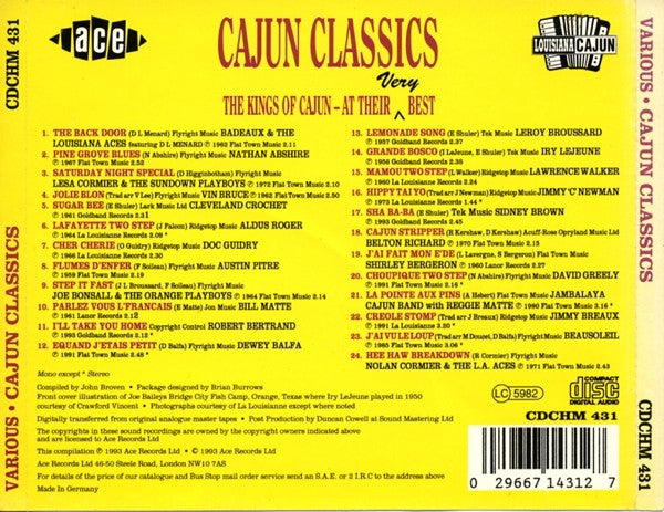 Various : Cajun Classics (The Kings Of Cajun – At Their Very Best) (CD, Comp, Mono)