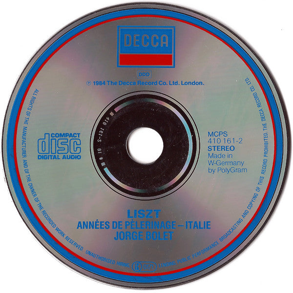 Franz Liszt, Jorge Bolet : Années De Pèlerinage ~ Italie (CD)