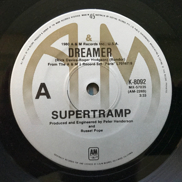 Supertramp : Dreamer (7", Single, Ltd)