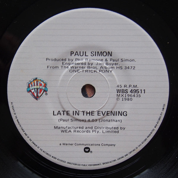 Paul Simon : Late In The Evening (7", Single)