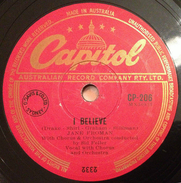 Jane Froman : I Believe / The Ghost Of A Rose (Shellac, 10")