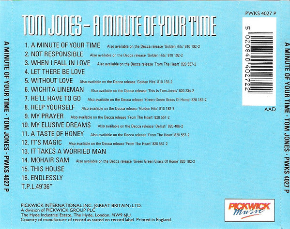 Tom Jones : A Minute Of Your Time - 25th Anniversary Collection (CD, Comp)