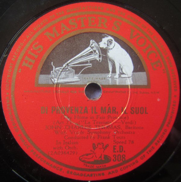 John Charles Thomas With Victor Symphony Orchestra Conducted By Frank Tours : Di Provenza Il Mar, Il Suol / Largo Al Factotum (Shellac, 12")