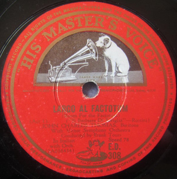 John Charles Thomas With Victor Symphony Orchestra Conducted By Frank Tours : Di Provenza Il Mar, Il Suol / Largo Al Factotum (Shellac, 12")