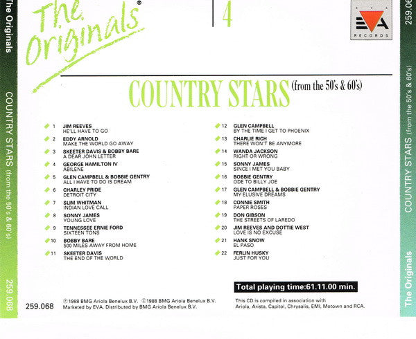 Various : The Originals - 4 - Country Stars (From The 50's & 60's) (CD, Comp)