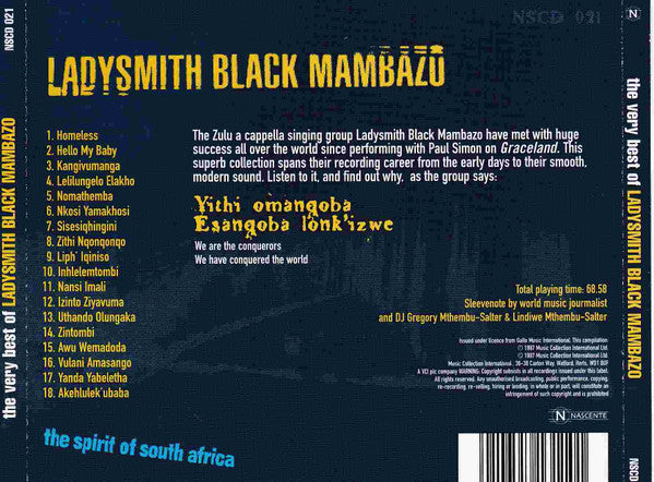 Ladysmith Black Mambazo : Spirit Of South Africa  (The Very Best Of Ladysmith Black Mambazo) (CD, Comp)