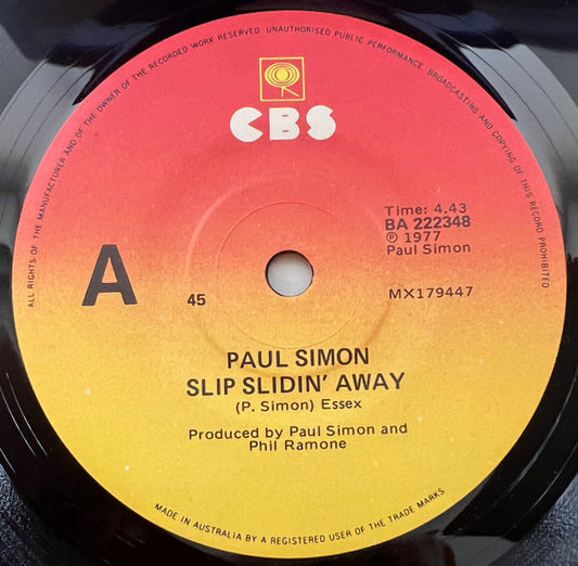 Paul Simon : Slip Slidin' Away (7", Single)