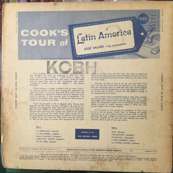 José Valdes Y Los Embajadores : Cook's Tour Of Latin America (LP, Album)
