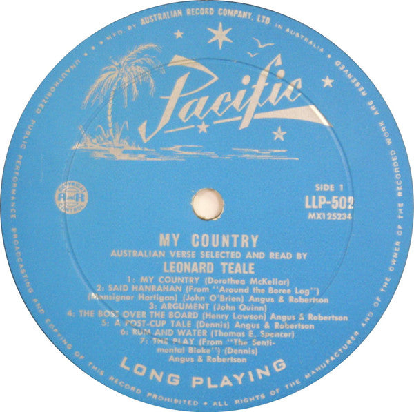 Leonard Teale : My Country (Australian Verse Selected And Read By Leonard Teale) (LP)