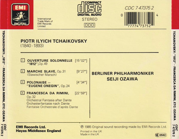 Seiji Ozawa, Berlin Philharmonic*, Tchaikovsky* : "1812" (CD, Album)