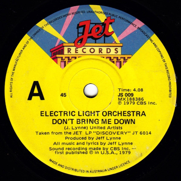 Electric Light Orchestra : Don't Bring Me Down (7", Single)