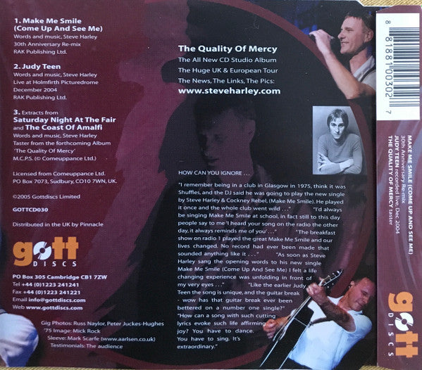 Steve Harley + Cockney Rebel* : Make Me Smile (Come Up And See Me) 30th Anniversary Re-mix (CD, Single)