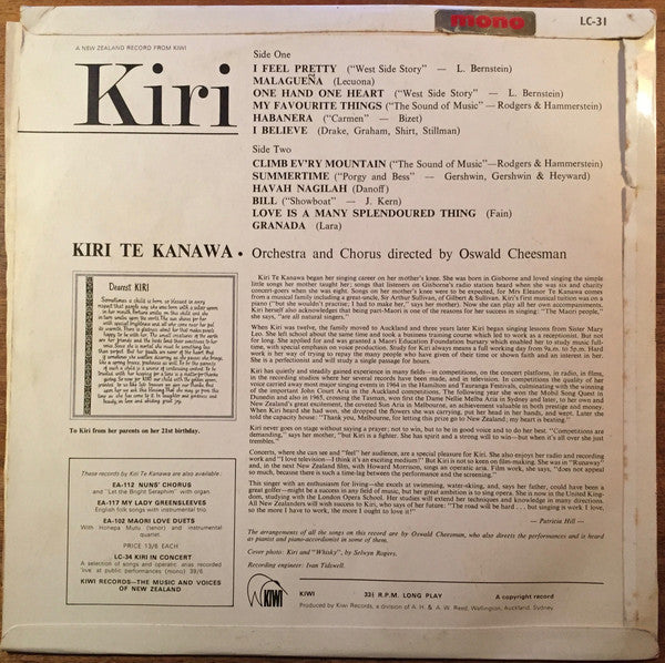 Kiri Te Kanawa : Kiri (LP, Album, Mono)