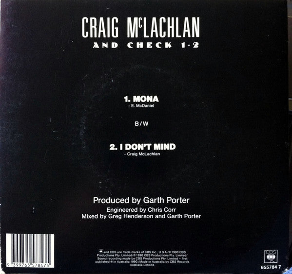 Craig McLachlan And Check 1-2* : Mona (7", Single)