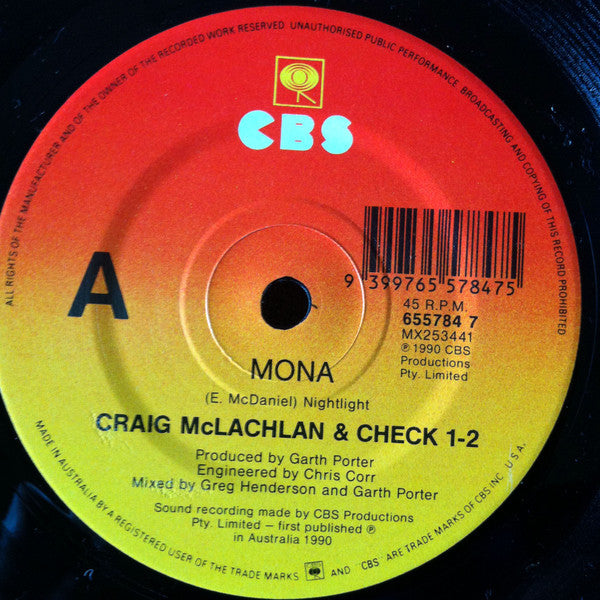 Craig McLachlan And Check 1-2* : Mona (7", Single)