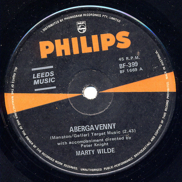 Marty Wilde : Abergavenny / Alice In Blue (7", Single)