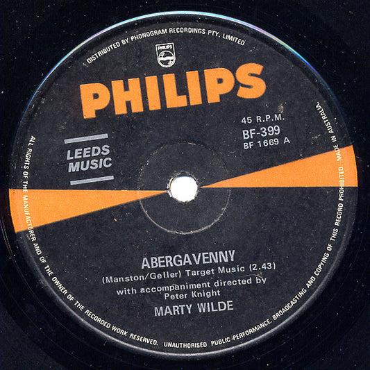 Marty Wilde : Abergavenny / Alice In Blue (7", Single)