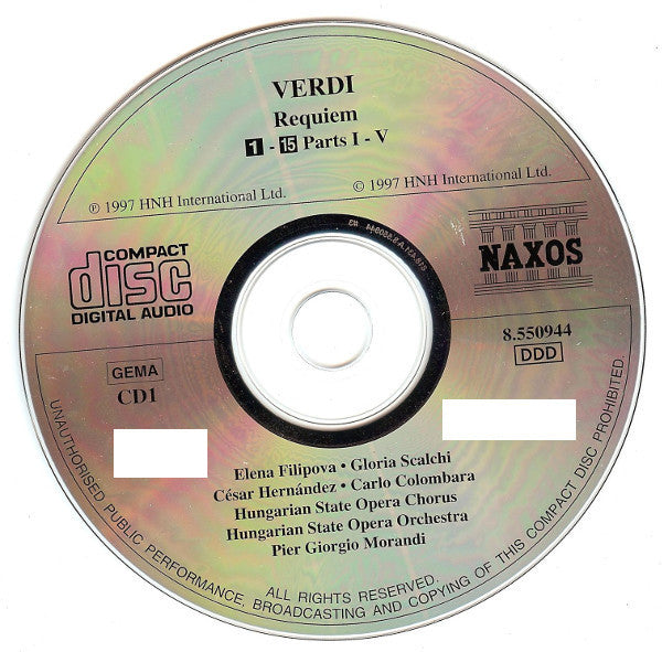 Verdi*, Elena Filipova, Gloria Scalchi, César Hernández (3), Carlo Colombara, Hungarian State Opera Chorus* And Orchestra*, Pier Giorgio Morandi : Requiem (Quattro Pezzi Sacri) (2xCD)