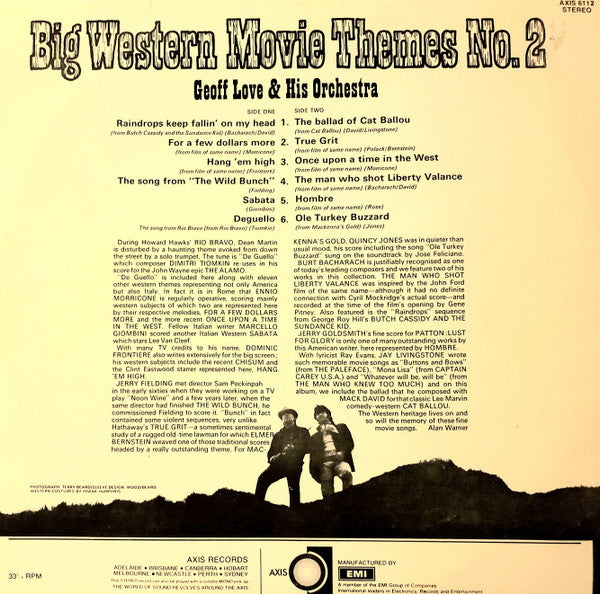 Geoff Love & His Orchestra : Big Western Movie Themes No. 2 (LP, Comp)
