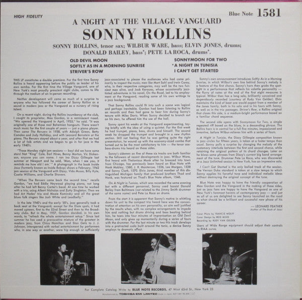 Sonny Rollins : A Night At The "Village Vanguard" (LP, Album, Mono, RE)