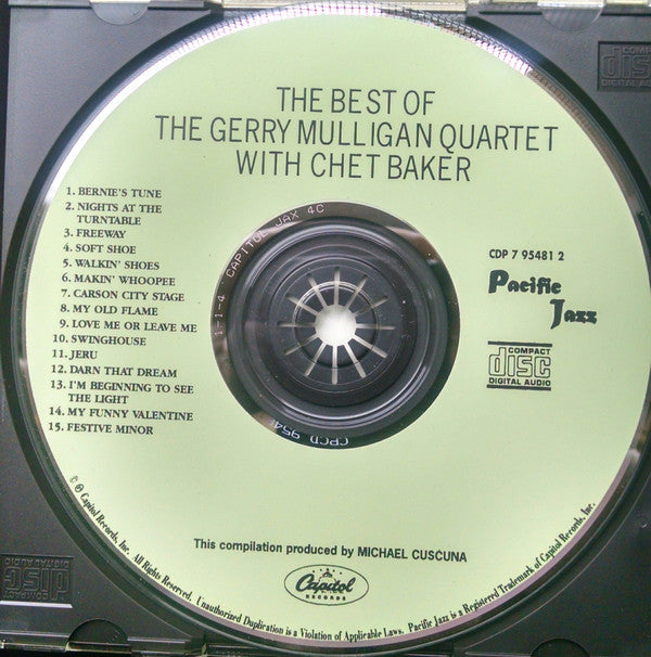 Mulligan* / Baker* : The Best Of The Gerry Mulligan Quartet With Chet Baker (CD, Comp)