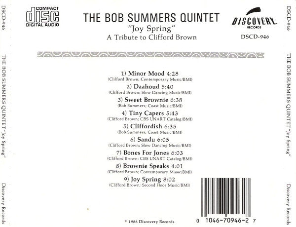 The Bob Summers Quintet* : Joy Spring - A Tribute To Clifford Brown (CD)