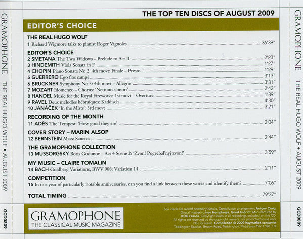 Various : Gramophone Collectors' Edition August 2009: The Real Hugo Wolf (CD, Comp, Promo)