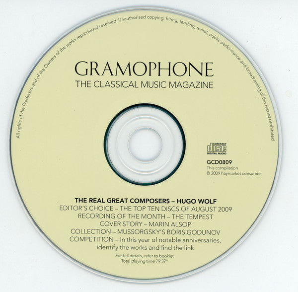 Various : Gramophone Collectors' Edition August 2009: The Real Hugo Wolf (CD, Comp, Promo)