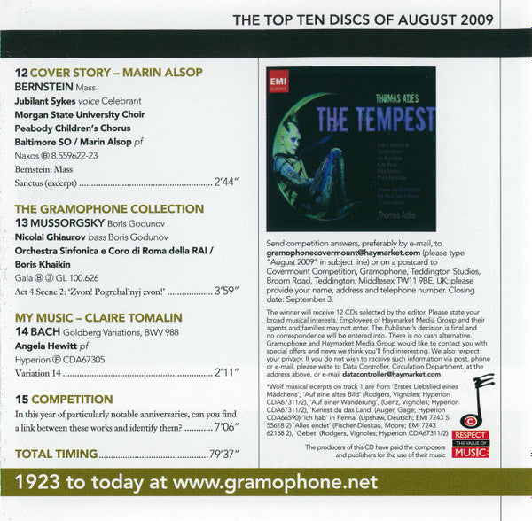 Various : Gramophone Collectors' Edition August 2009: The Real Hugo Wolf (CD, Comp, Promo)