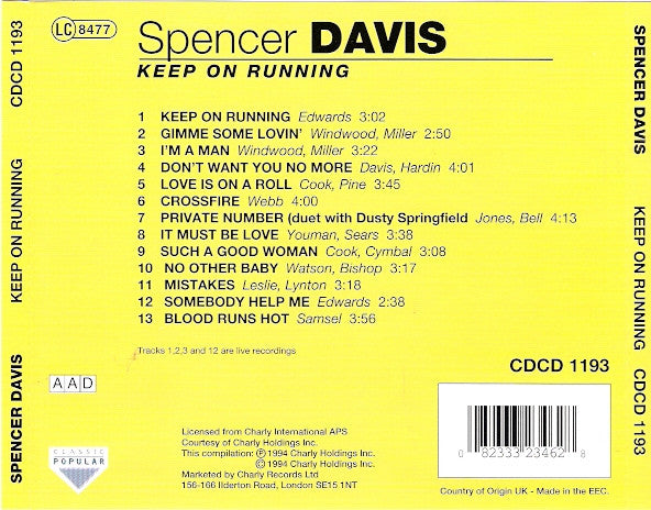 Spencer Davis : Keep On Running (CD, Comp)