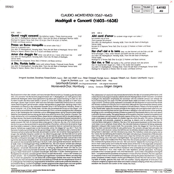Claudio Monteverdi - Monteverdi-Chor Hamburg, Leonhardt-Consort : Madrigali E Concerti (LP, Album, RE)