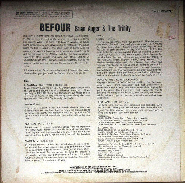 Brian Auger & The Trinity : Befour (LP, Album)