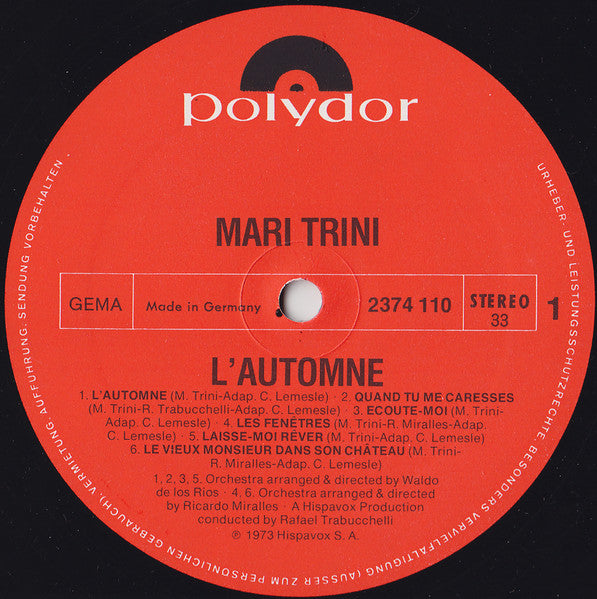 Mari Trini : L'Automne (LP, Album)