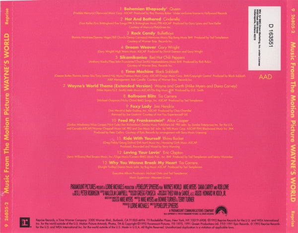 Various : Music From The Motion Picture Wayne's World (CD, Album, Comp, Club)