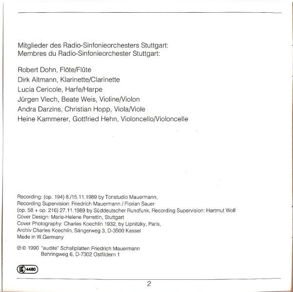Charles Koechlin - Lajos Lencsés, Shoshana Rudiakov, Membres • Mitglieder Radio-Sinfonieorchester Stuttgart* : Œuvres Pour Hautbois, Hautbois D'Amour, Cor Anglais = Werke Für Oboe, Oboe d'Amore, Englisch Horn (CD, Album)