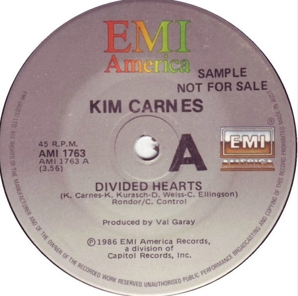Kim Carnes : Divided Hearts (7", Promo)