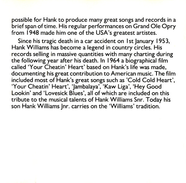 Hank Williams : The Great Hits Of Hank Williams Snr. (CD, Comp, RE, RM)