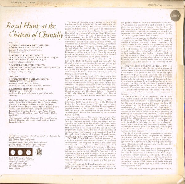 Jean-Joseph Mouret / Antonio Vivaldi / Michel Corrette / Jean-Philippe Rameau / Leopold Mozart / The Stéphane Caillat Choir* And The Jean-François Paillard Chamber Orchestra* : Royal Hunts At The Château Of Chantilly (LP, Album, Club, RE)