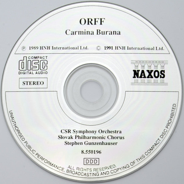 Orff*, Jenisová* • Doležal* • Kusnjer*, Slovak Philharmonic Chorus, CSR Symphony Orchestra (Bratislava)*, Stephen Gunzenhauser : Carmina Burana (CD, Album)