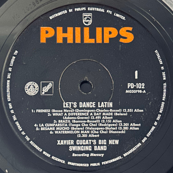Xavier Cugat's Big, New Swinging Band : Let's Dance Latin (LP, Album, Mono)