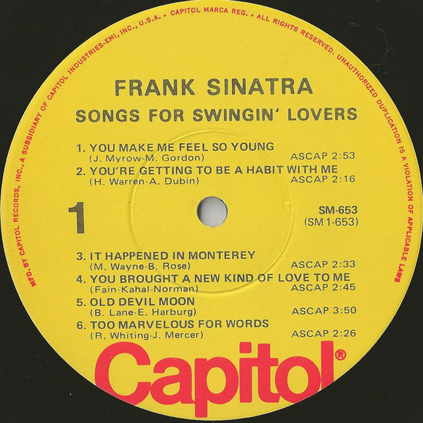 Frank Sinatra : Songs For Swingin' Lovers (LP, Album, RE)